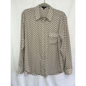 Pleione Women's Geometric Design Career Button Up Blouse Size L Long Sleeve